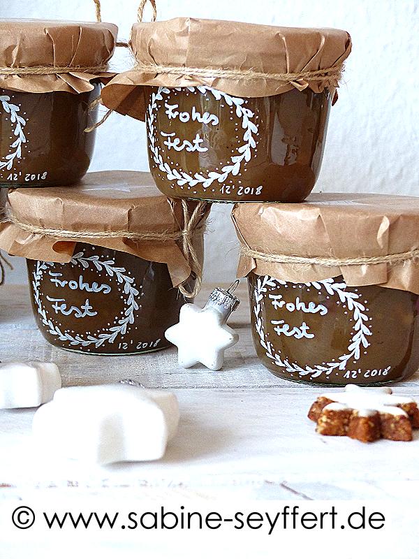 DIY Geschenkverpackung: Selbst gemachte Weihnachtsmarmelade schön verpackt mit Apfel Anhängern – DIY Blog Sabine Seyffert